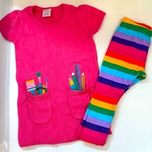 Gymboree Pink Dress with Rainbow Striped Leggings